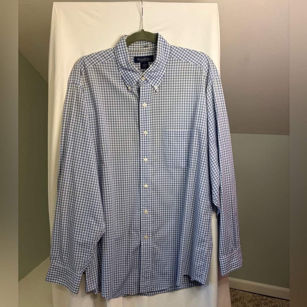 Brooks Brothers Blue & White Gingham Button-Down Dress Shirt size Large